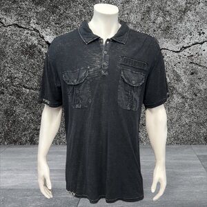 Affliction Black Distressed Embroidered Stitched Loud &Fast Grunge Polo Shirt XL